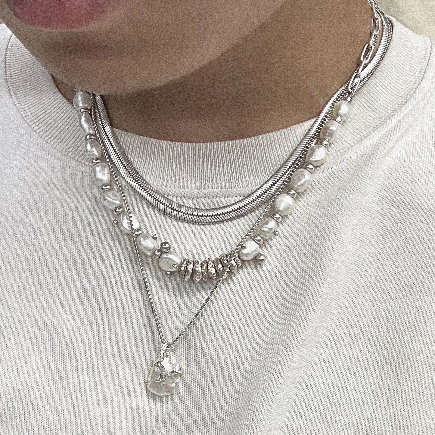 熔銀滴露珍珠項鍊