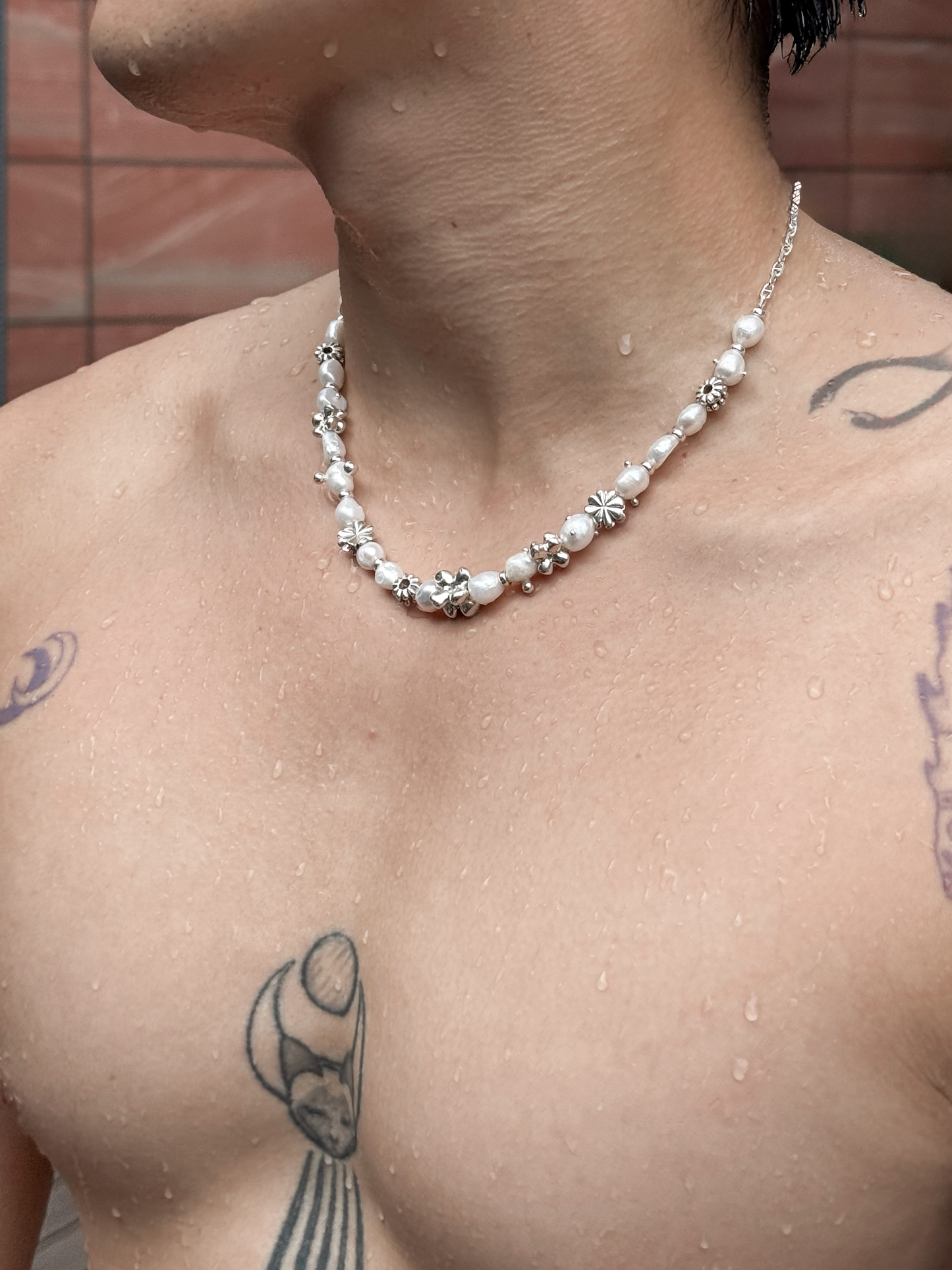 花叢珍珠滴露項鏈
